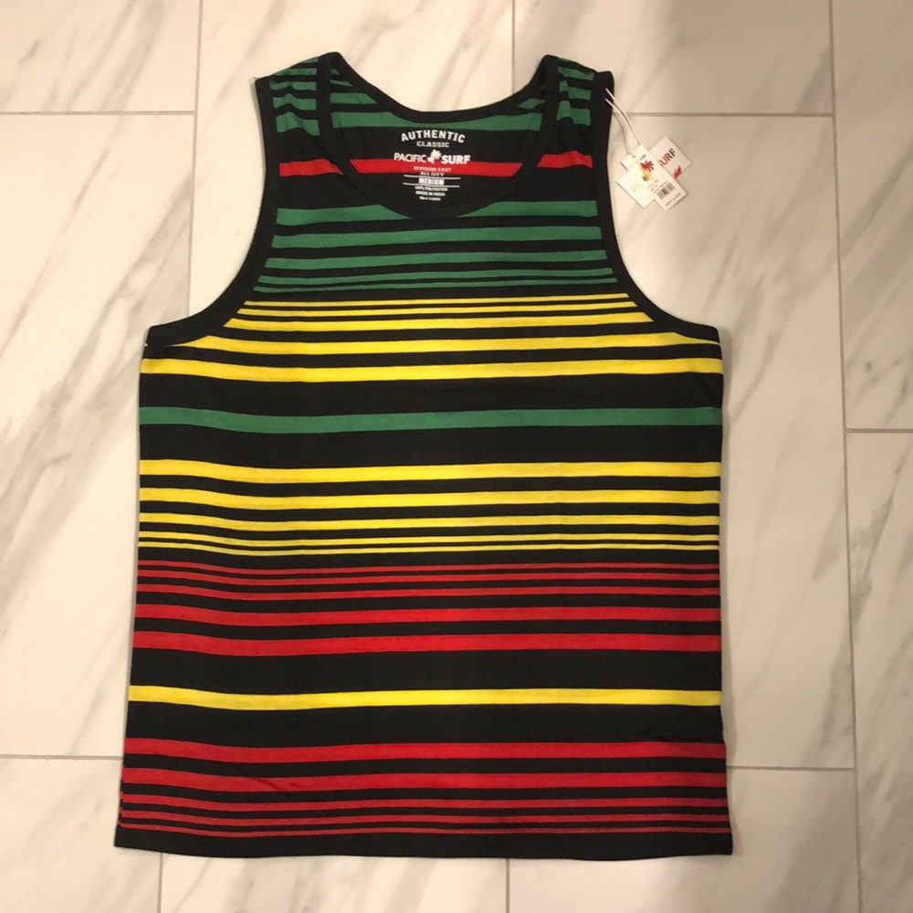 Pacific Surf Striped Rasta Tank Top - Black/Green/Yellow/Red